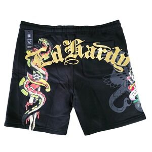 Ed Hardy Graphic Print Sweat Shorts‎ Black Art Drawstring XL Mens NWT